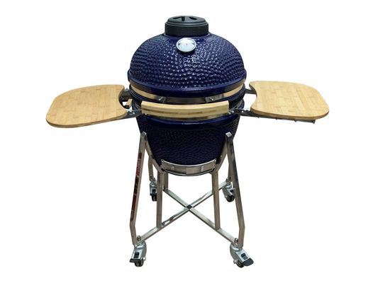 Ceramiczny 18-calowy grill Kamado w kolorze niebieskim 48 cm z wózkiem i stolikami bocznymi