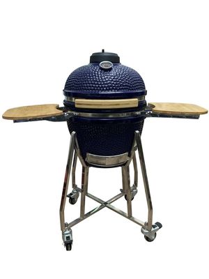 Ceramiczny 18-calowy grill Kamado w kolorze niebieskim 48 cm z wózkiem i stolikami bocznymi