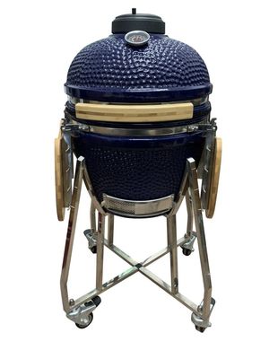 Ceramiczny 18-calowy grill Kamado w kolorze niebieskim 48 cm z wózkiem i stolikami bocznymi