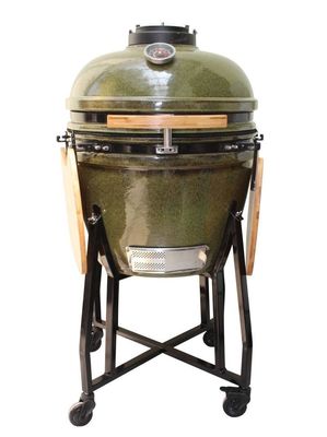 Ceramiczny grill Kamado 23-calowy zewnętrzny węgiel drzewny Tropikalny zielony kolor 59 cm z wózkiem i stolikami bocznymi