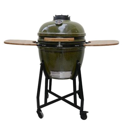 Ceramiczny grill Kamado 23-calowy zewnętrzny węgiel drzewny Tropikalny zielony kolor 59 cm z wózkiem i stolikami bocznymi