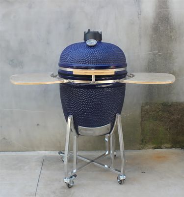 Grill Ceramiczny Kamado Grill Zewnętrzny 22-calowy Granatowy Kolor Z Wózkiem I Stolikami Bocznymi
