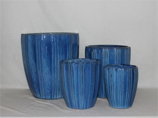 4 szkliwione kolorowe ceramiczne doniczki ogrodowe o wysokim okrągłym kształcie
