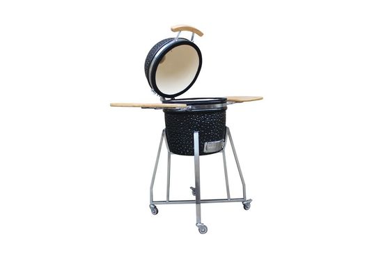 Zewnętrzny błyszczący czarny kolor 15 Grill ceramiczny w stylu Kamado 39 cm z wózkiem i stolikami bocznymi