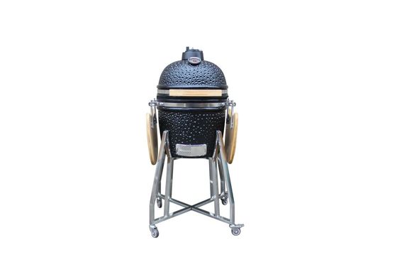 Zewnętrzny błyszczący czarny kolor 15 Grill ceramiczny w stylu Kamado 39 cm z wózkiem i stolikami bocznymi