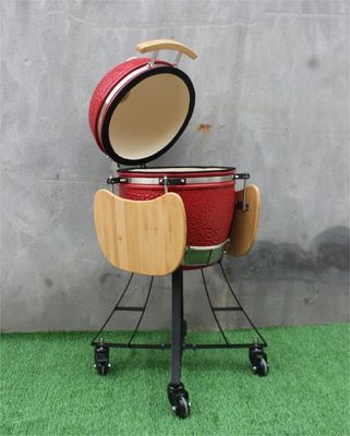 17-calowy ceramiczny czajnik BBQ Royal Red Color 44cm z wózkiem i stolikami bocznymi