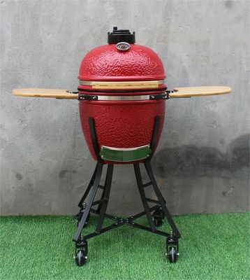 Królewski czerwony kolor 44 cm ceramiczny grill Kamado 17 cali z wózkiem i stolikami bocznymi