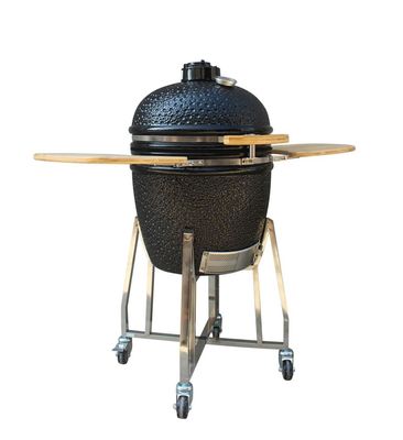 Zewnętrzny grill ceramiczny Kamado na węgiel drzewny 22-calowy czarny kolor ze stali nierdzewnej