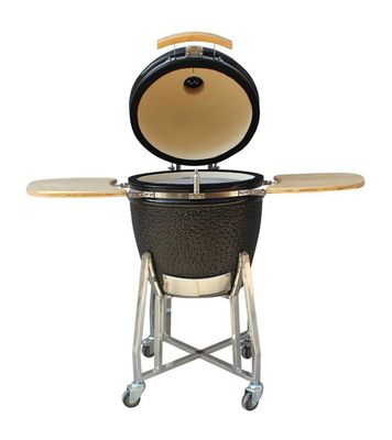 Zewnętrzny grill ceramiczny Kamado na węgiel drzewny 22-calowy czarny kolor ze stali nierdzewnej