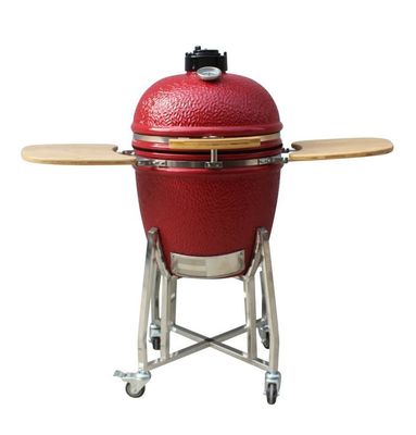 22-calowy grill Kamado o wysokiej odporności na ogień Zewnętrzny grill węglowy w kolorze czerwonym